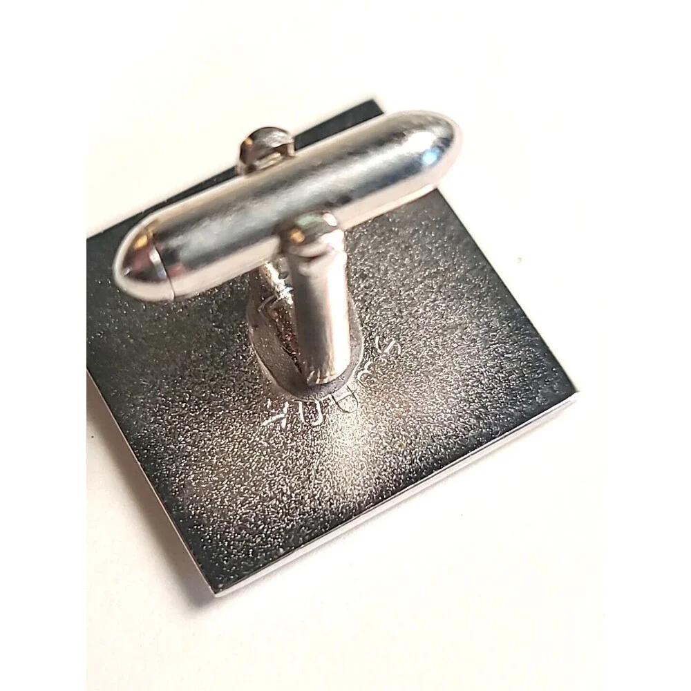 Vintage 70s Swank Cufflinks Silver Square with Silver and Black Circle